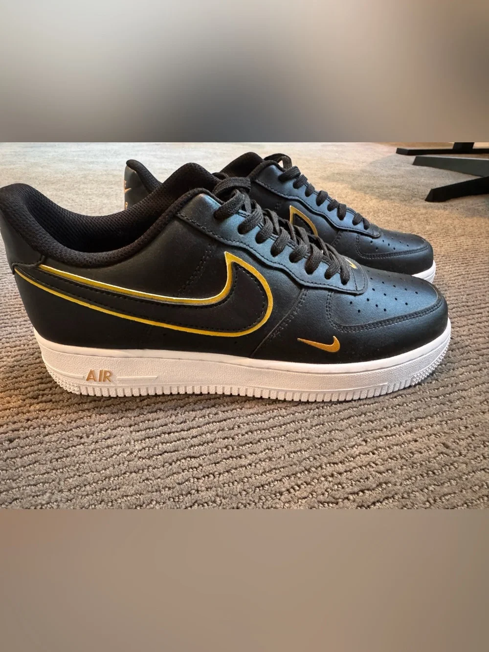 Nike Air Force 1 Men's Black and Gold Low-Top Sneakers
